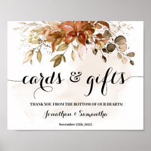 Poster Panneau de mariage d'automne de cartes et de cadea