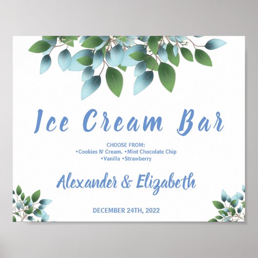 Poster Panneau de mariage de baptême de glace Eucalyptus (Devant)