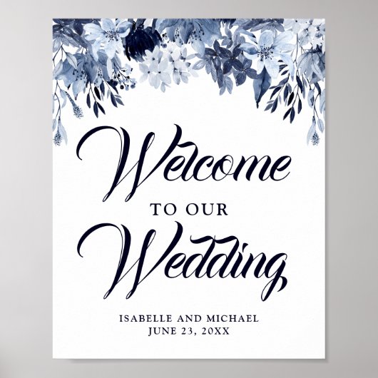 Poster Panneau de Mariage de bienvenue bleu foncé (Devant)