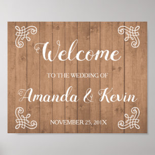 Poster Panneau de mariage de bienvenue en bois rustique