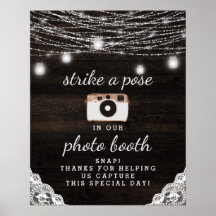 Poster Panneau de mariage de cabine photo en bois rustiqu