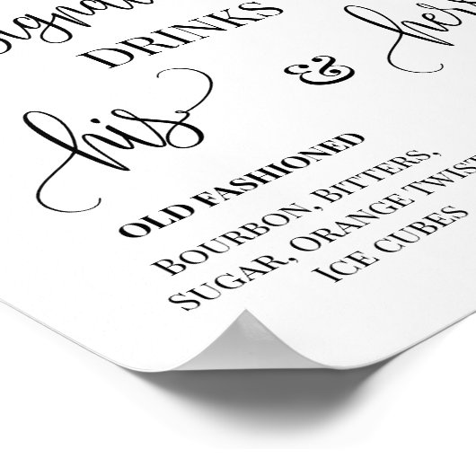 Poster Panneau de mariage de couples de boissons signatur (Coin)