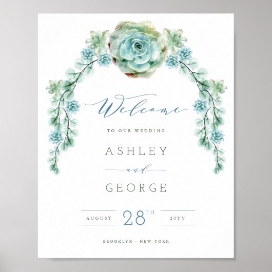 Poster Panneau de mariage de jardin de succulentes vertes (Devant)