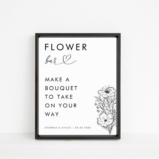 Poster Panneau de Mariage de la barre de fleurs de script