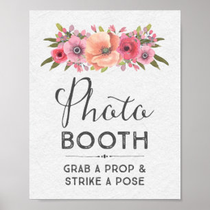 Poster Panneau de mariage de photomaton à fleurs aquarell