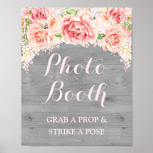 Poster Panneau de mariage de Photomaton en aquarelle rose