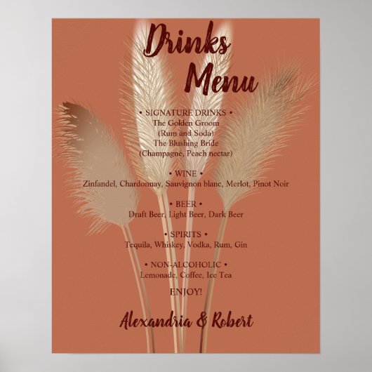 Poster Panneau de mariage de signe d'herbe de Pampas de m (Devant)