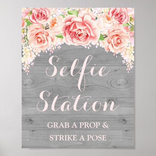 Poster Panneau de mariage de station de selfie Bois aquar (Devant)