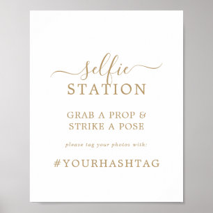Poster Panneau de mariage de station de selfie doré minim