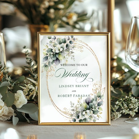 Poster Panneau de mariage de table Bohemian Greenery Gold