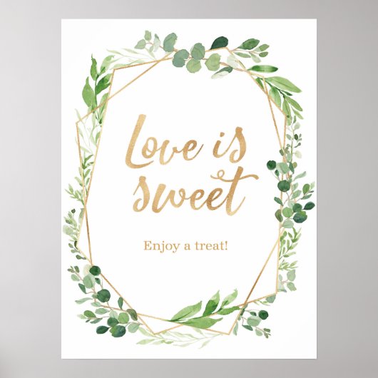 Poster Panneau de mariage de verdure L'amour est doux (Devant)