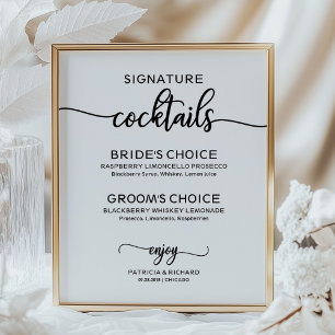 Poster Panneau de mariage écriture élégante Cocktails Sig