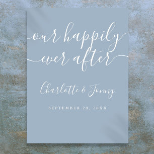Poster Panneau de mariage élégant bleu poussiéreux pour u