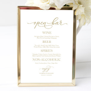 Poster Panneau de mariage élégant calligraphie or Bar ouv