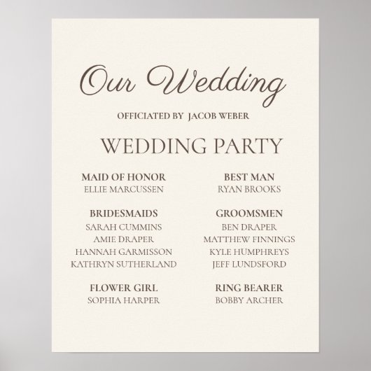 Poster Panneau de mariage élégant couleur marron (Devant)