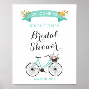 Poster Panneau de mariage élégant vélo vert menthe chic