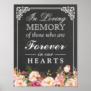 Poster Panneau de mariage en ardoise florale À la mémoire