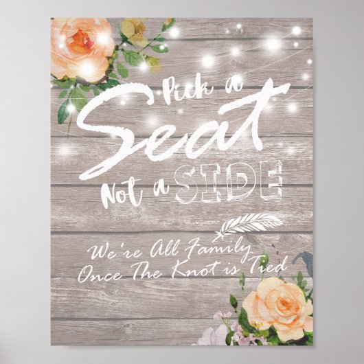 Poster Panneau de mariage en bois floral Pick A Seat Not (Devant)