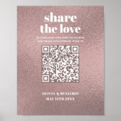 Poster Panneau de mariage en rose gold avec QR Code Share (Devant)