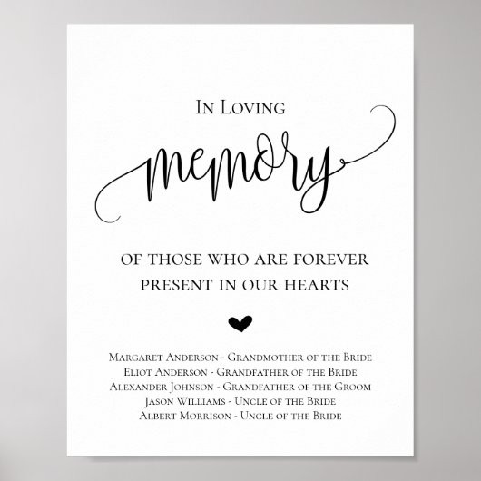 Poster Panneau de mariage en souvenir affectueux (Devant)