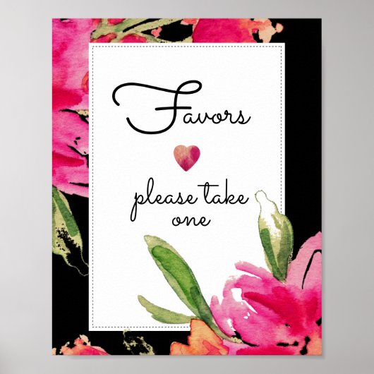 Poster Panneau de mariage favori | Fleurs de fuchsia à l' (Devant)