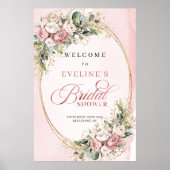 Poster Panneau de Mariage Fleurs de Rose Dorée Élégantes (Devant)