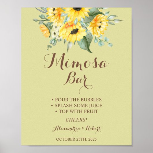 Poster Panneau de mariage Fleurs de tournesol de verdure (Devant)