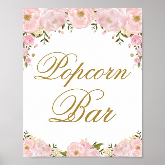 Poster Panneau de mariage Fleurs Florales Rose pour bar d (Devant)