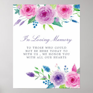 Poster Panneau de mariage floral aquarelle mélange violet