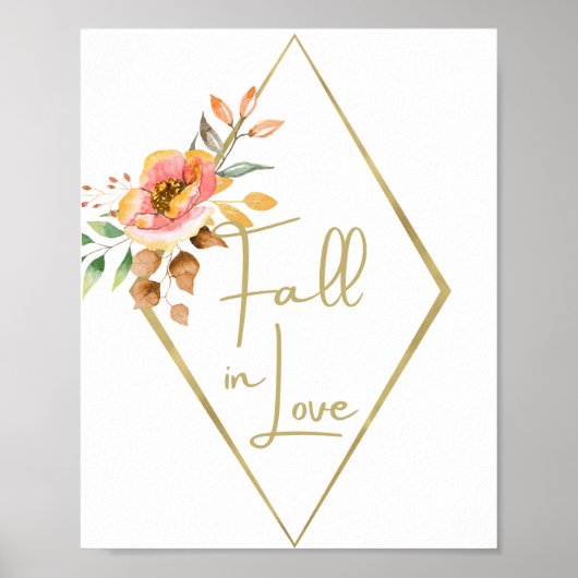 Poster Panneau de mariage floral automnal moderne tombe a (Devant)