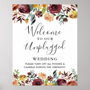 Poster Panneau de mariage floral Bourgogne sans téléphone