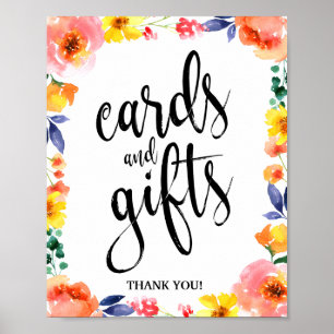 Poster Panneau de mariage floral Cartes et Cadeaux 8x10