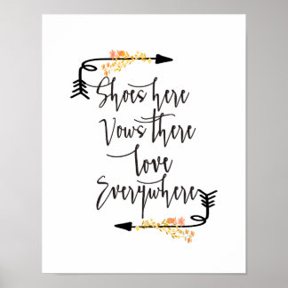 Poster Panneau de mariage floral 'Chaussures ici, amour p