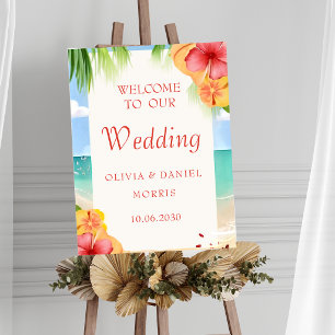 Poster Panneau de mariage floral de plage d'île tropicale