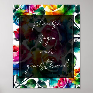 Poster Panneau de mariage floral de roses arc-en-ciel Not