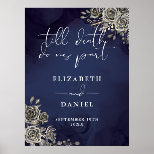 Poster Panneau de mariage floral de roses gothiques bleu