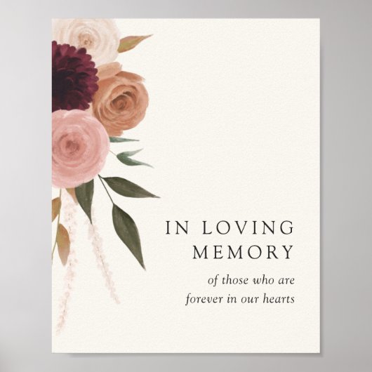 Poster Panneau de mariage floral élégant en prune en souv (Devant)