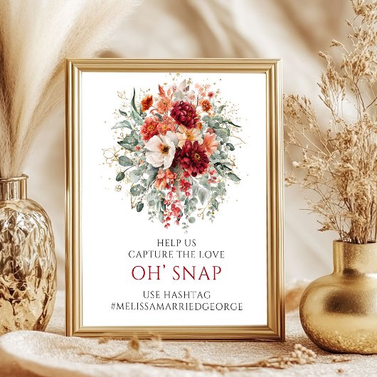 Poster Panneau de mariage Floral Marsala Rouge Profond Oh