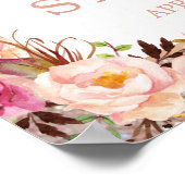 Poster Panneau de mariage floral pailleté or rose (Coin)