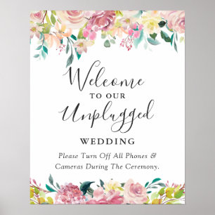 Poster Panneau de mariage floral pastel débranché