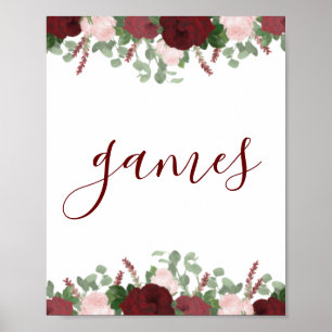 Poster Panneau de Mariage Floral Rose Pâle Bourgogne