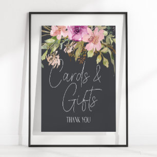 Poster Panneau de mariage floral rose poussiéreux violet
