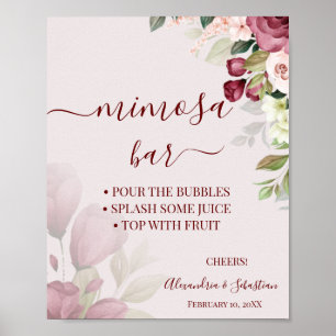Poster Panneau de Mariage Floral Roses Mimosa Bar