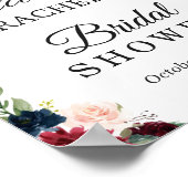 Poster Panneau de mariage floral rouge bordeaux rose bleu (Coin)