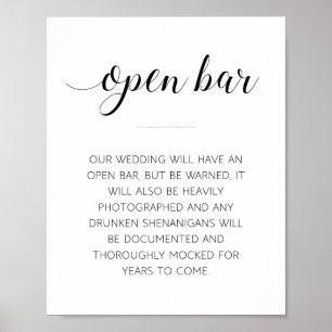 Poster Panneau de mariage humoristique Open Bar