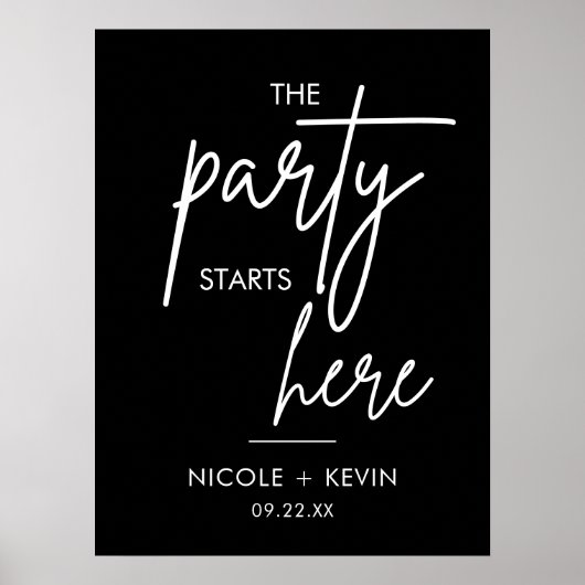 Poster Panneau de mariage imprimable La fête commence ici (Devant)