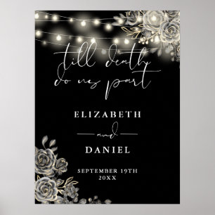 Poster Panneau de mariage lumières roses gothiques noir e
