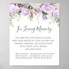 Poster Panneau de mariage mémorial floral blanc pourpre