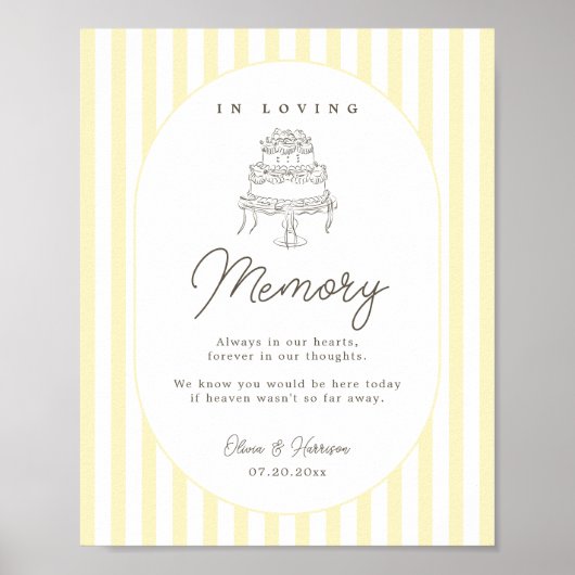 Poster Panneau de mariage mémorial rayé jaune doux (Devant)