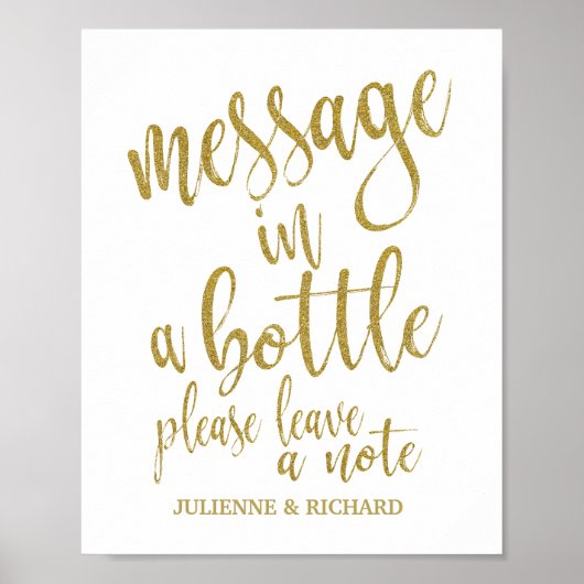 Poster Panneau de mariage Message dans une bouteille pail (Devant)